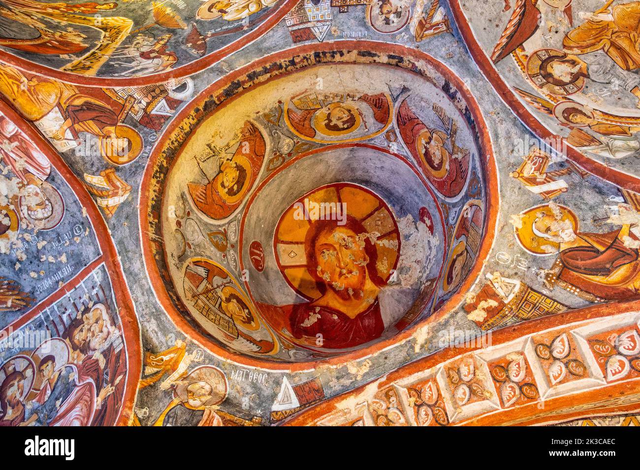 Interior Karanlik Kilise (the dark church) in the Goreme Open Air Museum, Goreme, Cappadocia, Turkey Stock Photo