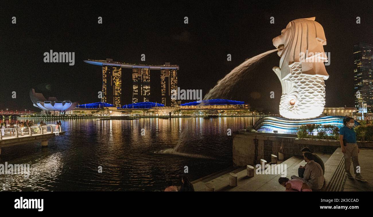 Singapore, July 24, 2022 Merlion statue water fountain Stock Photo