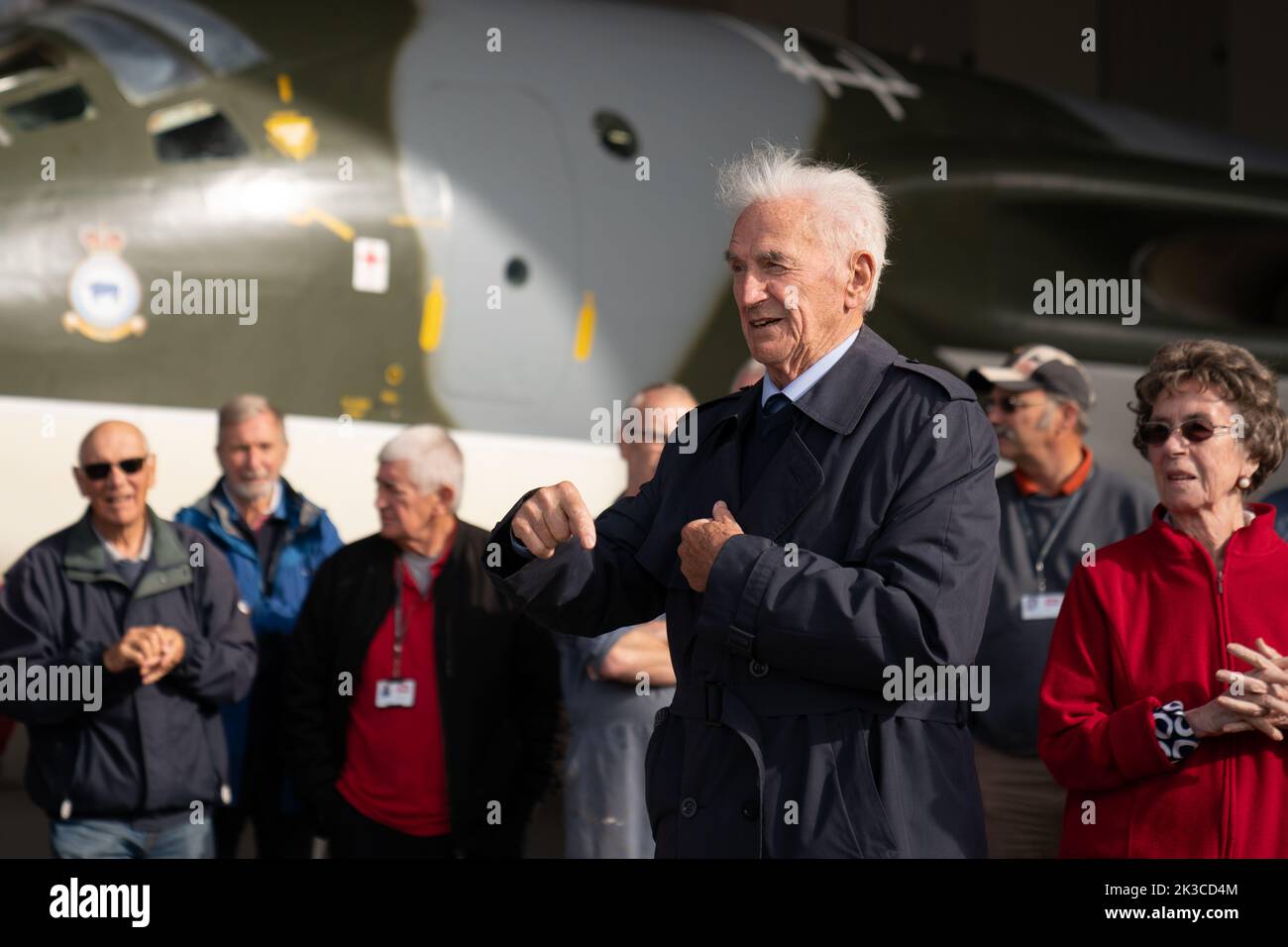 Cold War veteran Alistair Sutherland, Squadron Commander of 57 Squadron, at the unveiling of the Handley Page Victor XH648 aircraft, which is on show at IWM Duxford, Cambridgeshire, following the completion of a five year restoration project. Picture date: Monday September 26, 2022. Stock Photo