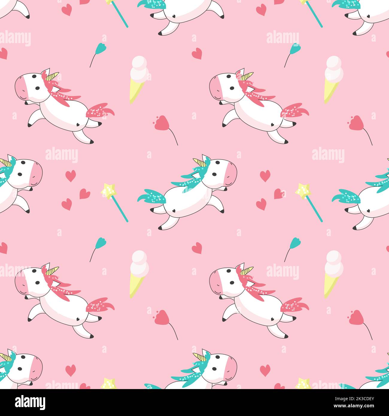 Magic unicorn seamless pattern. Vector hand drawn romantic unicorns ...