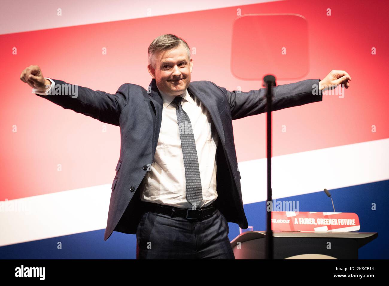 Shadow Work Pensions secretary Jonathan Ashworth speaks at the Labour Party Conference in Liverpool. Picture date: Monday September 26, 2022. Stock Photo