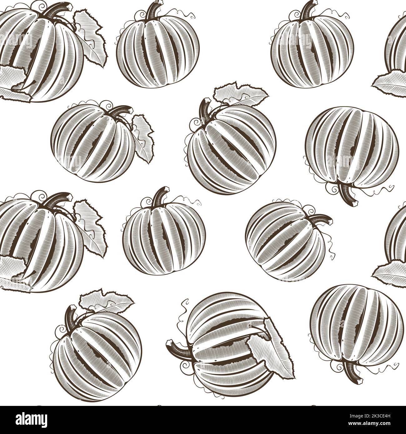 Black and white seamless pattern with pumpkins in vintage style Stock Vector