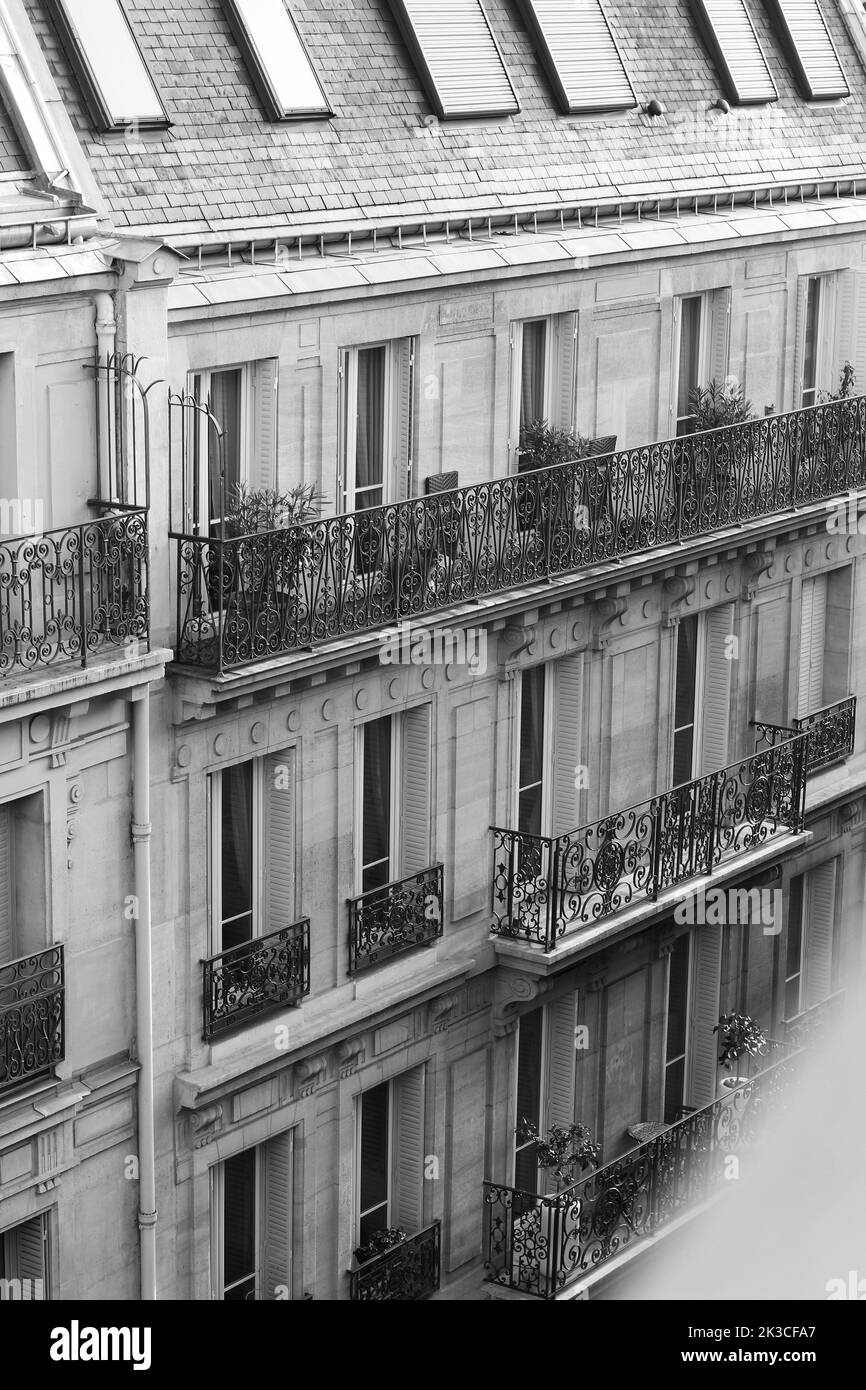 Paris, France. Parisian Buildings Windows. Apartments in Paris. Stock Photo