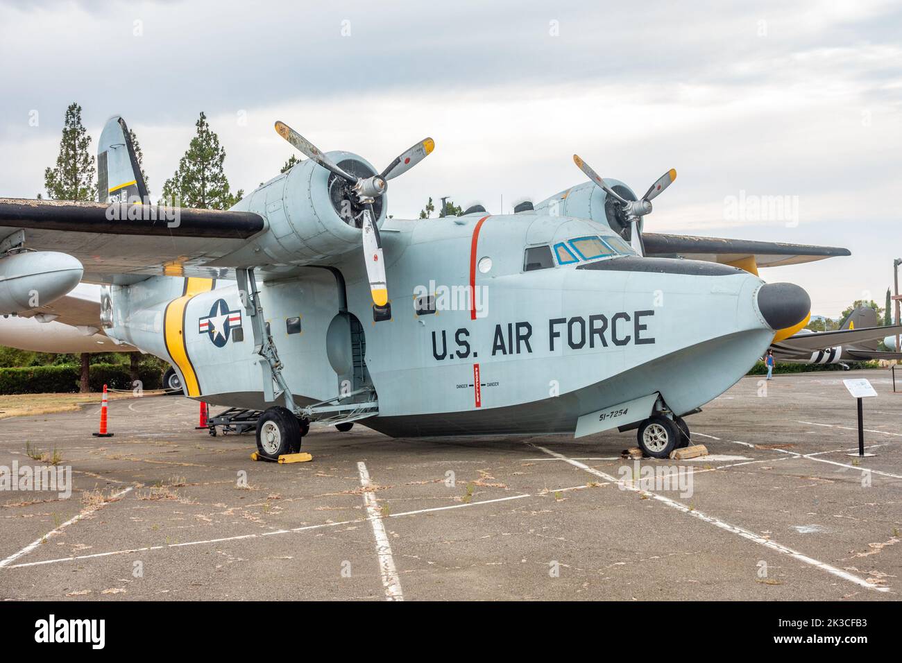An American Grumman SA-16 Albatross amphibious search and rescue plane on display at The Travis Airforce Base in California, USA Stock Photo