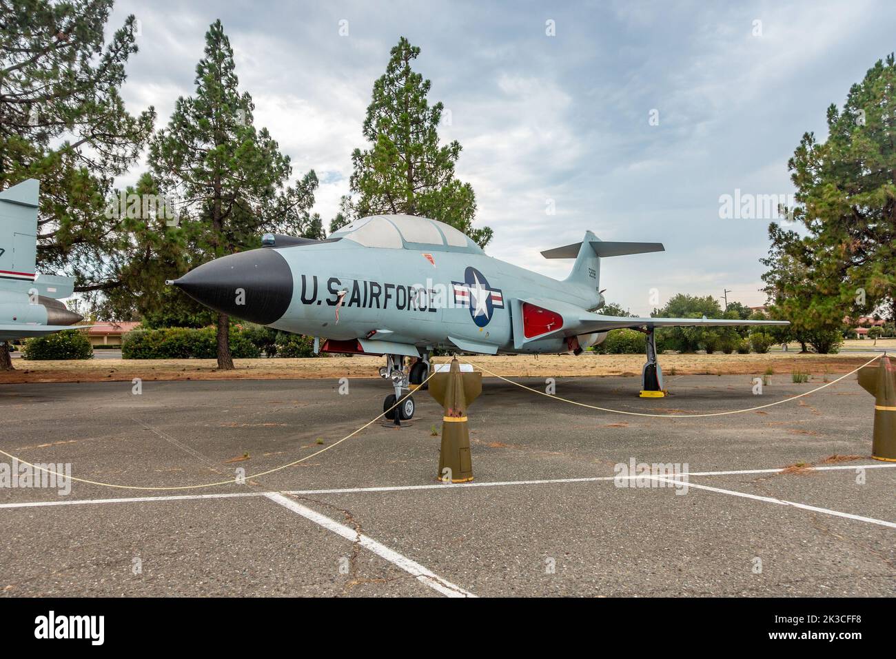 A McDonnel F-101B Voodoo interceptor aircraft on display at The Travis Airforce Base in California, USA Stock Photo
