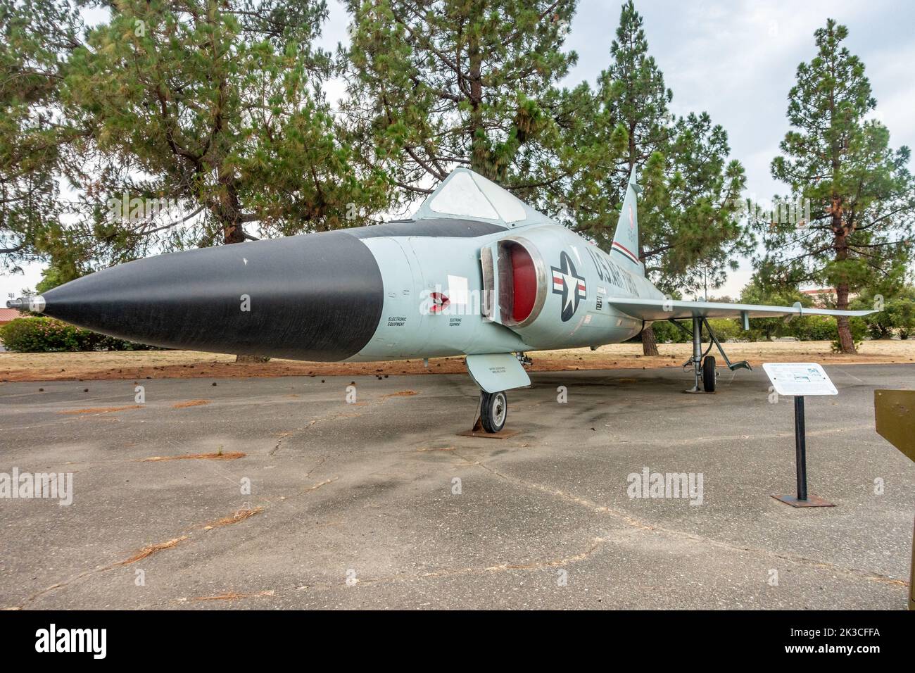 A Convair F-102 Delta Dagger interceptor aircraft on display at The Travis Airforce Base in California, USA Stock Photo