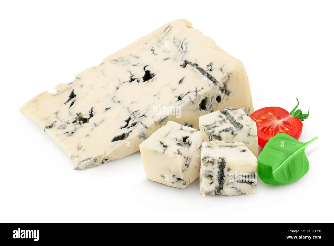 Blue cheese isolated on white background with full depth of