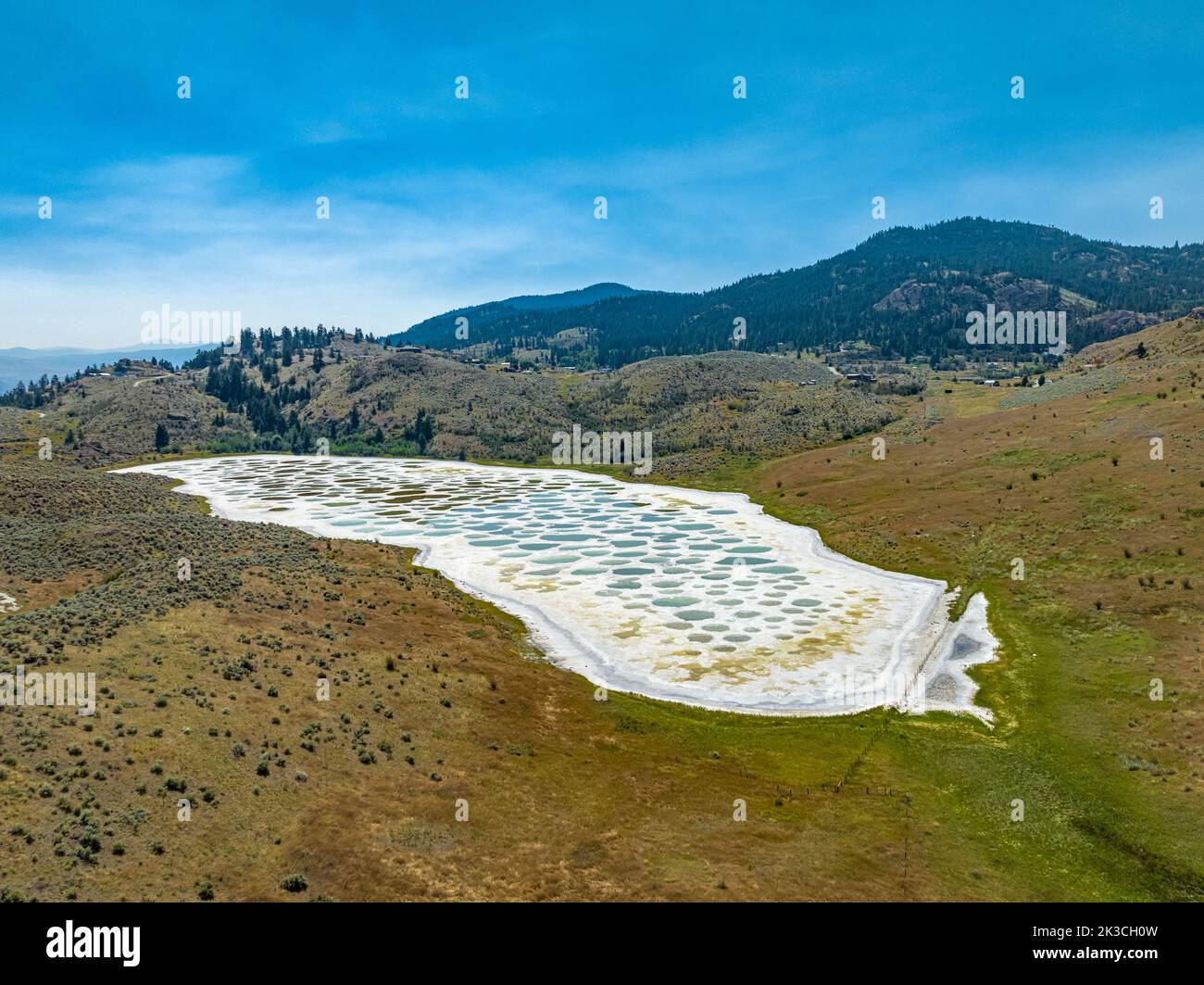 Aerial view of Spotted Lake, saline, alkaline lake located in Osoyoos