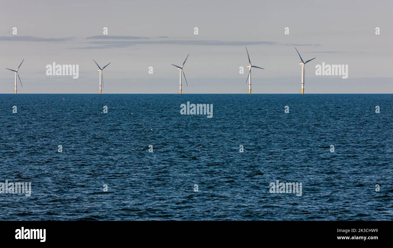 Offshore Windfarm in the North Sea near Tynemouth. Stock Photo