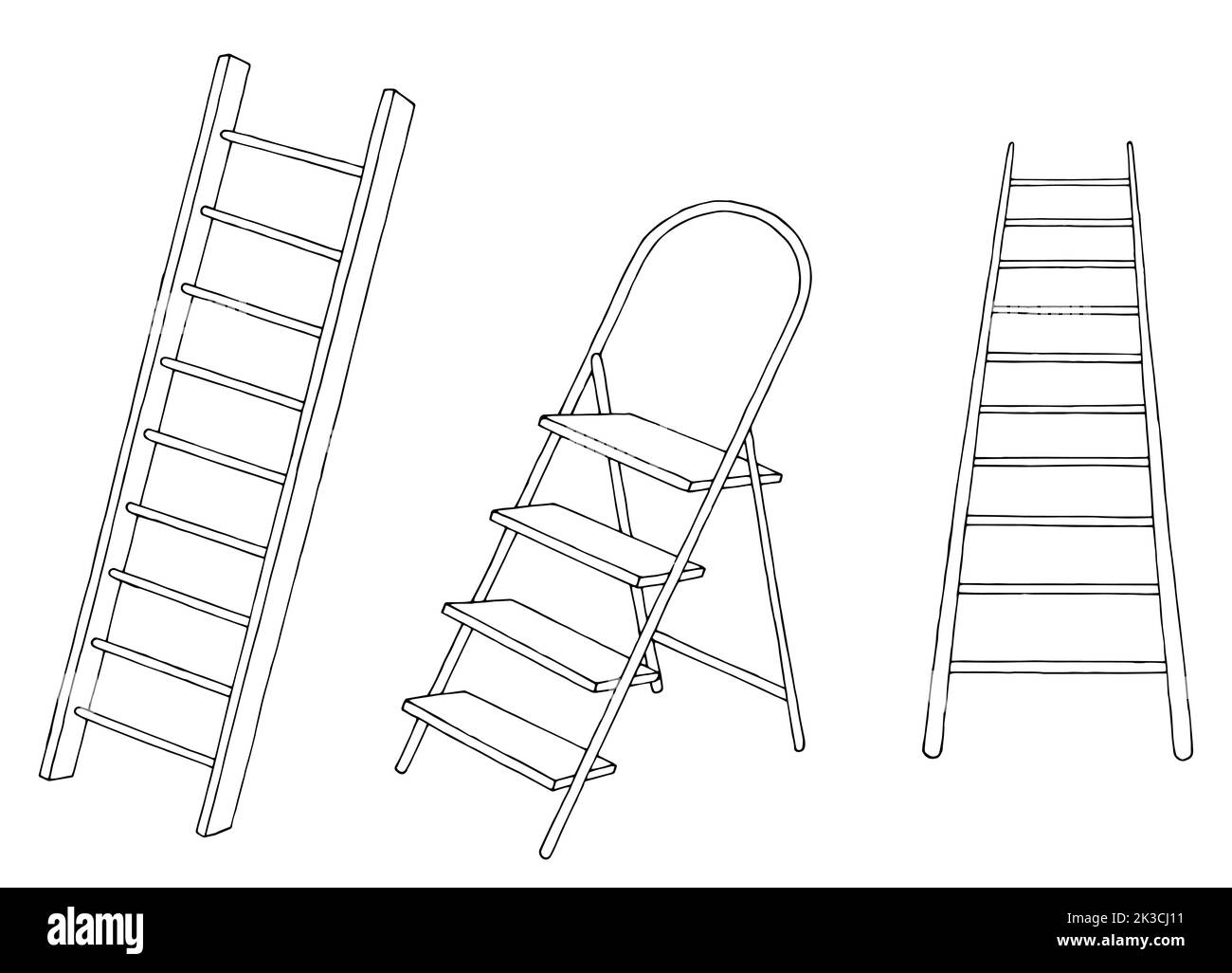 Ladder set graphic black white sketch isolated illustration vector Stock Vector