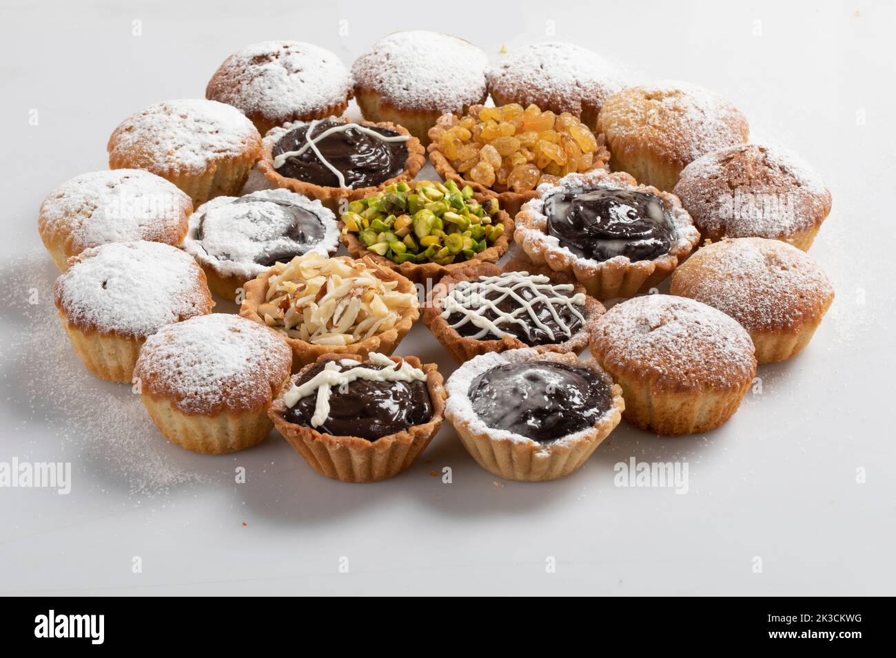 Group off muffin cake isolated on white background Stock Photo