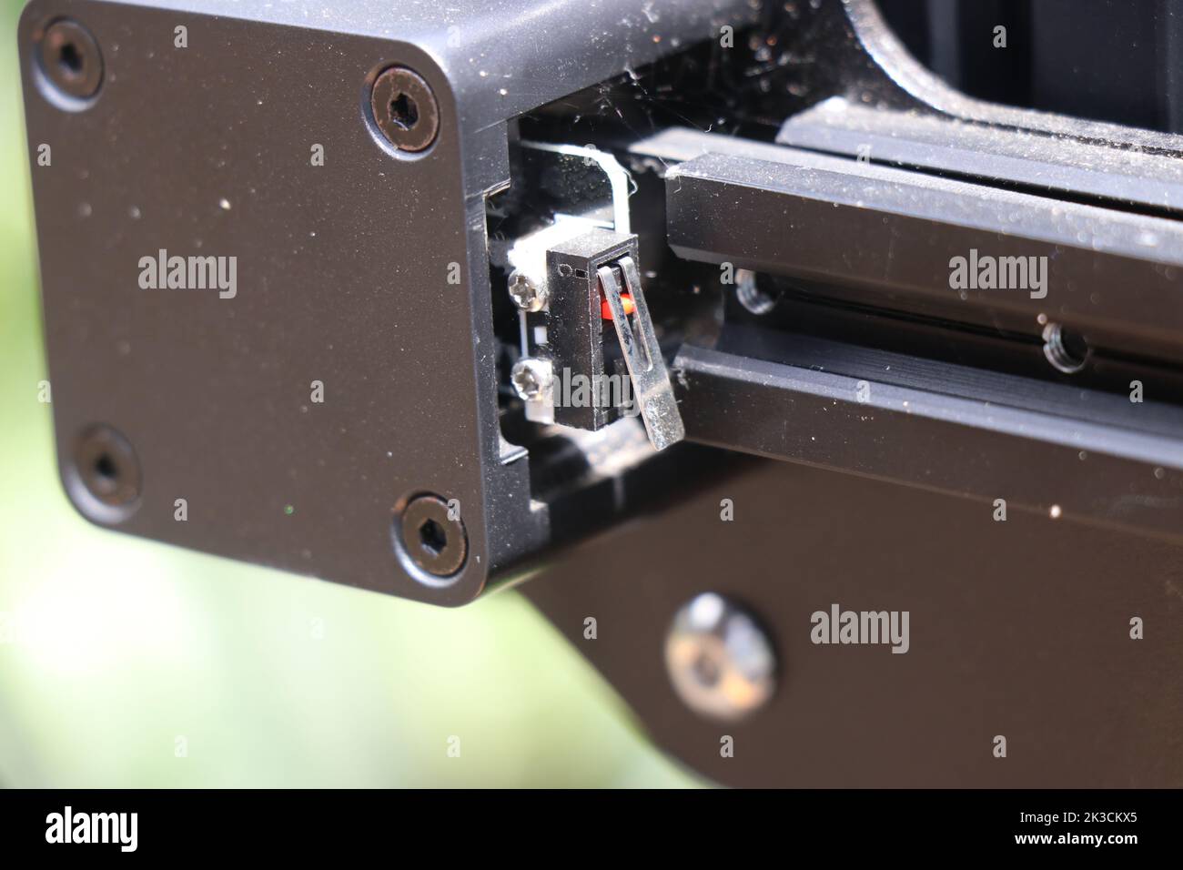 Limit switches are used on a 3d printer to limit the movements of stepper motors responsible for proper axis movements while printing Stock Photo
