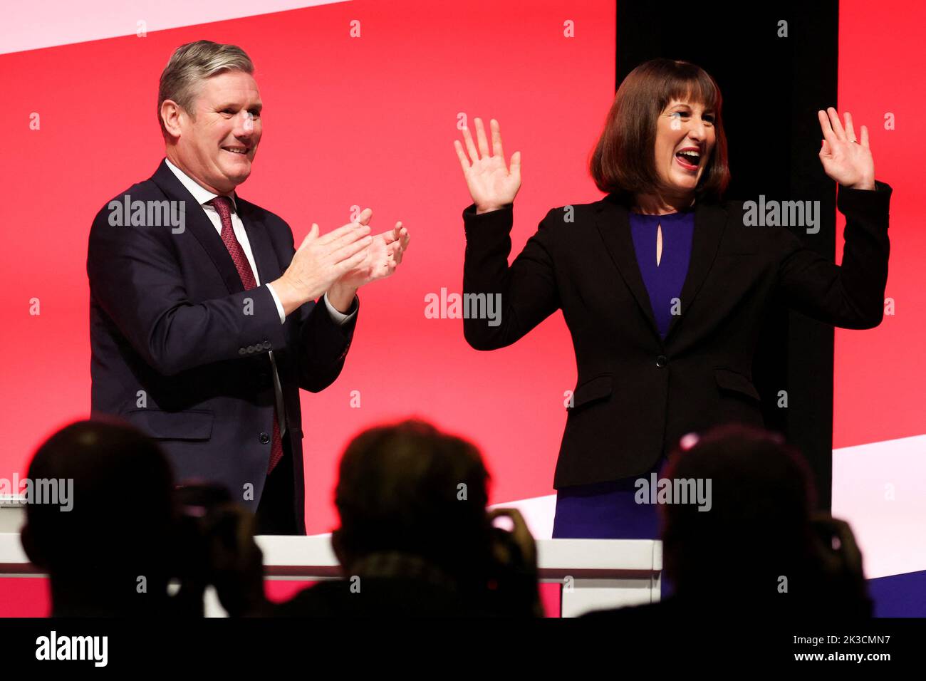 Britain's Shadow Chancellor of the Exchequer Rachel Reeves gestures next to Britain's Labour Party leader Keir Starmer, at Britain's Labour Party's annual conference in Liverpool, Britain, September 26, 2022. REUTERS/Phil Noble Stock Photo