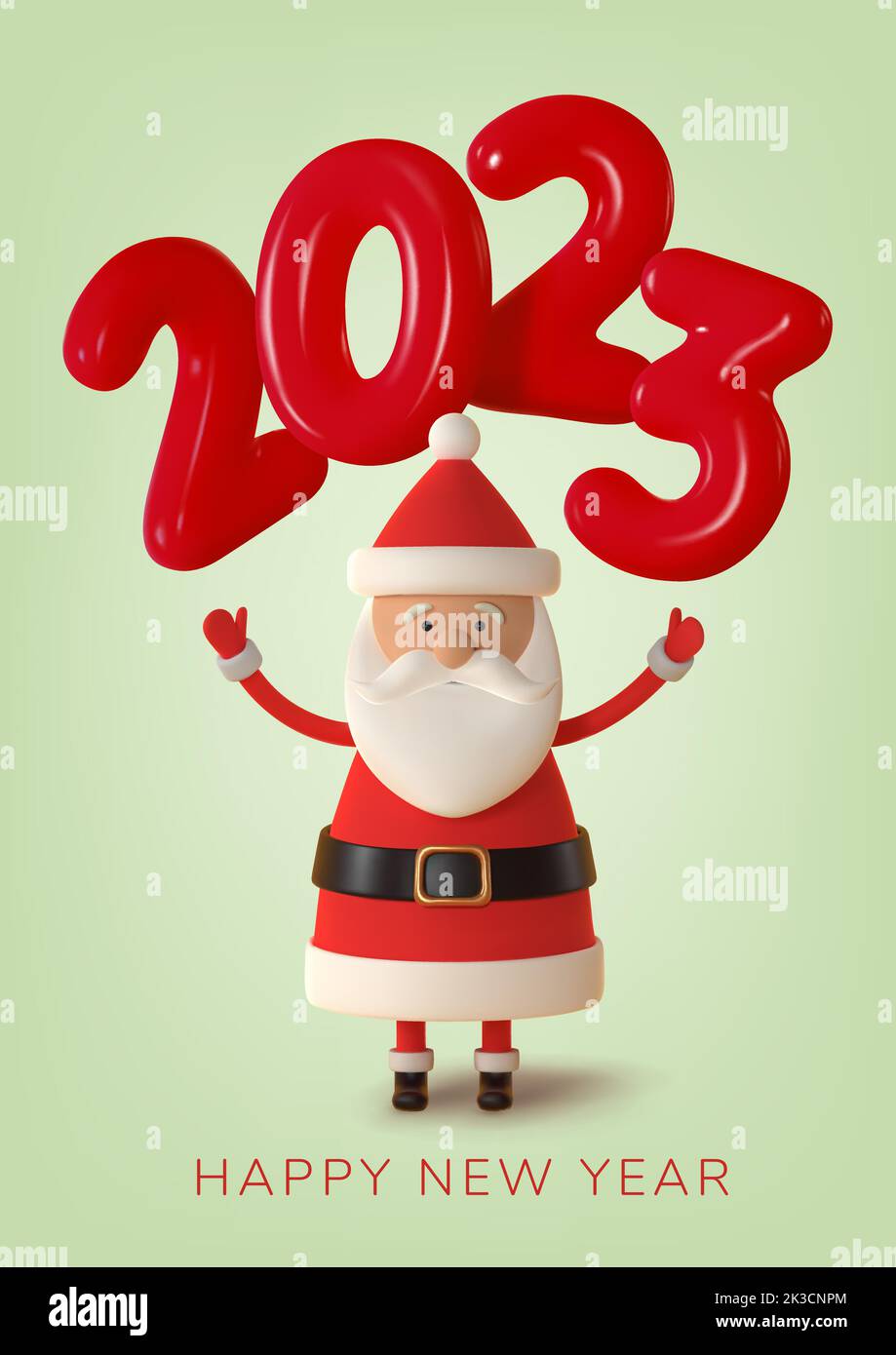 Happy New Year. Christmas Santa Claus with Red 2023 number made of