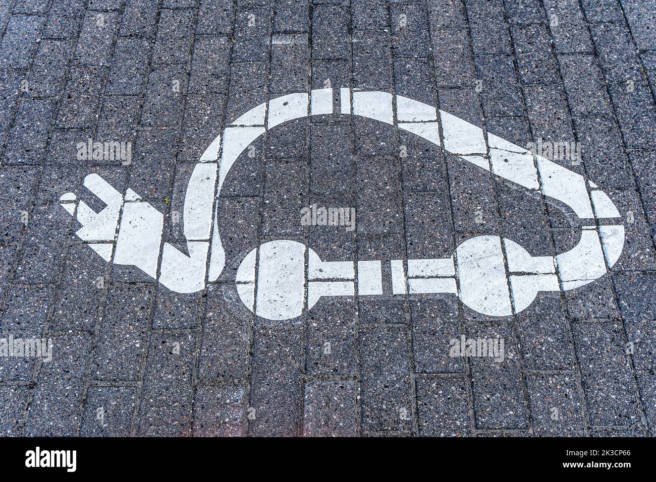 Sign on a space with parking only for electric cars, Copenhagen Denmark Stock Photo