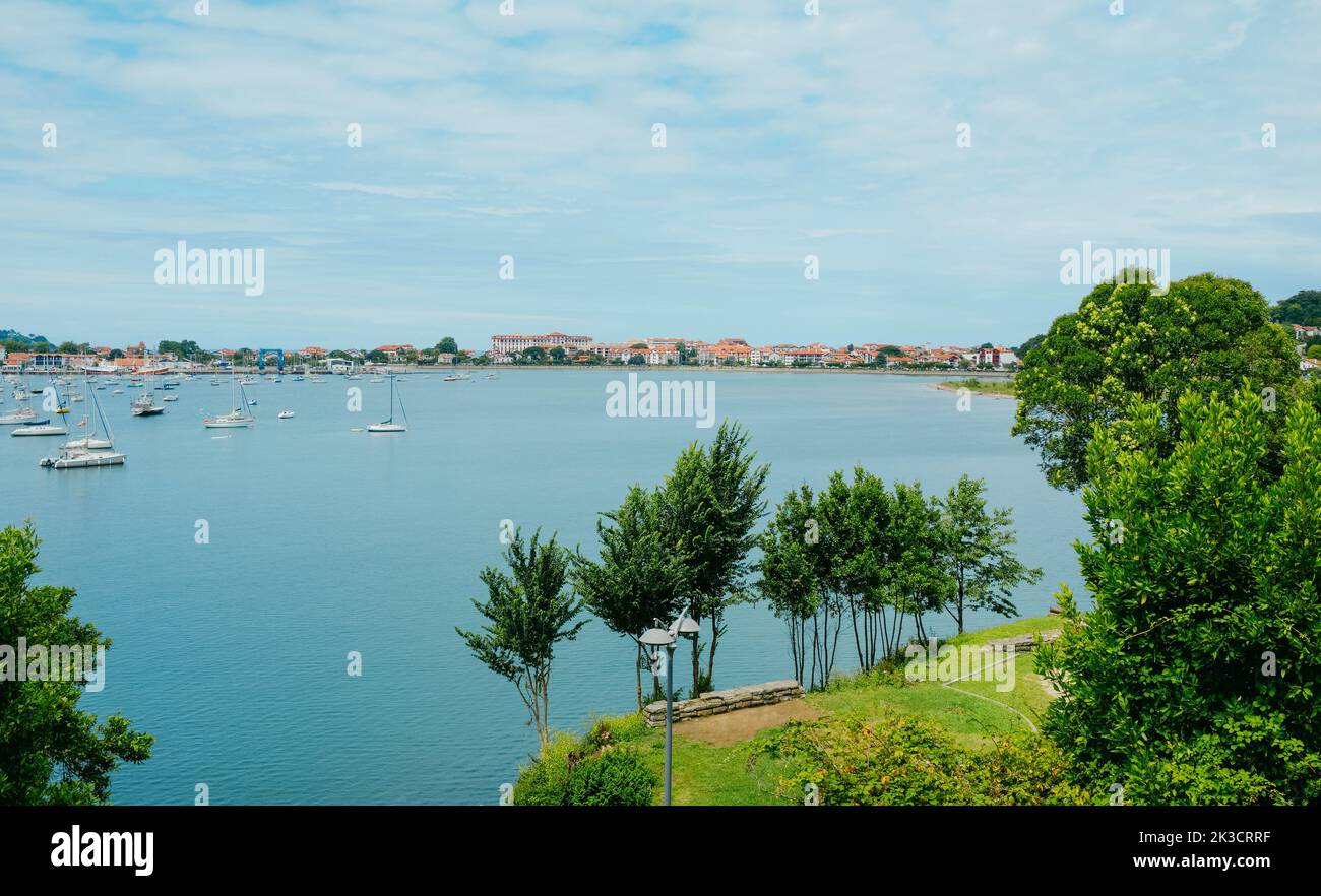 a view over the Bay of Txingudi, in the right bank of the estuary of the Bidasoa river, in Hendaye, France Stock Photo