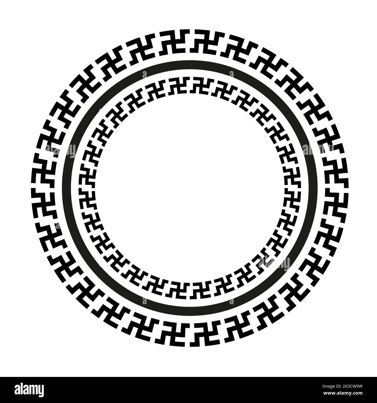 Ancient Greek key black frame pattern, round antique border from Greece