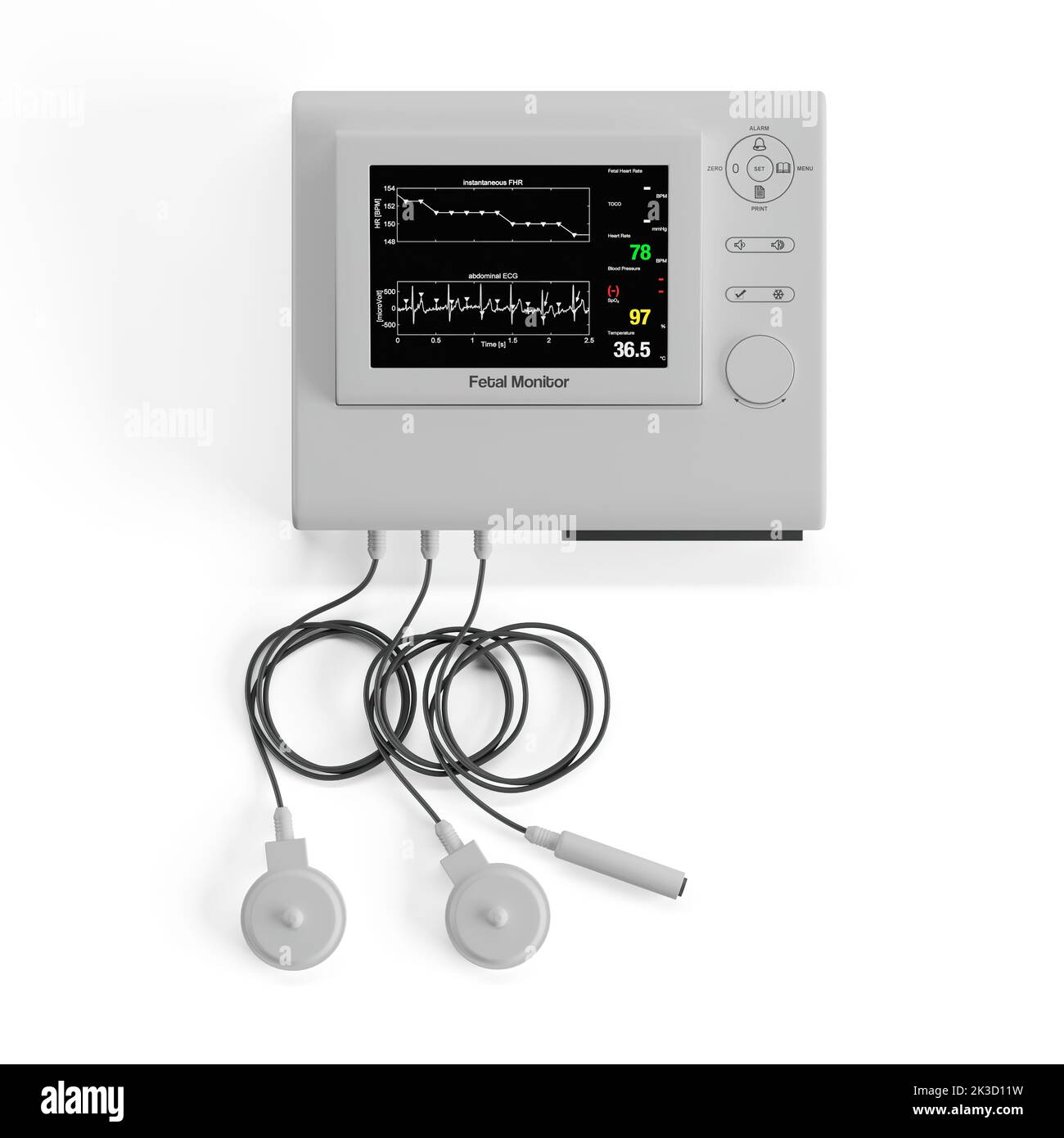 A 3D rendering of an intraaortic balloon pump machine screen on white