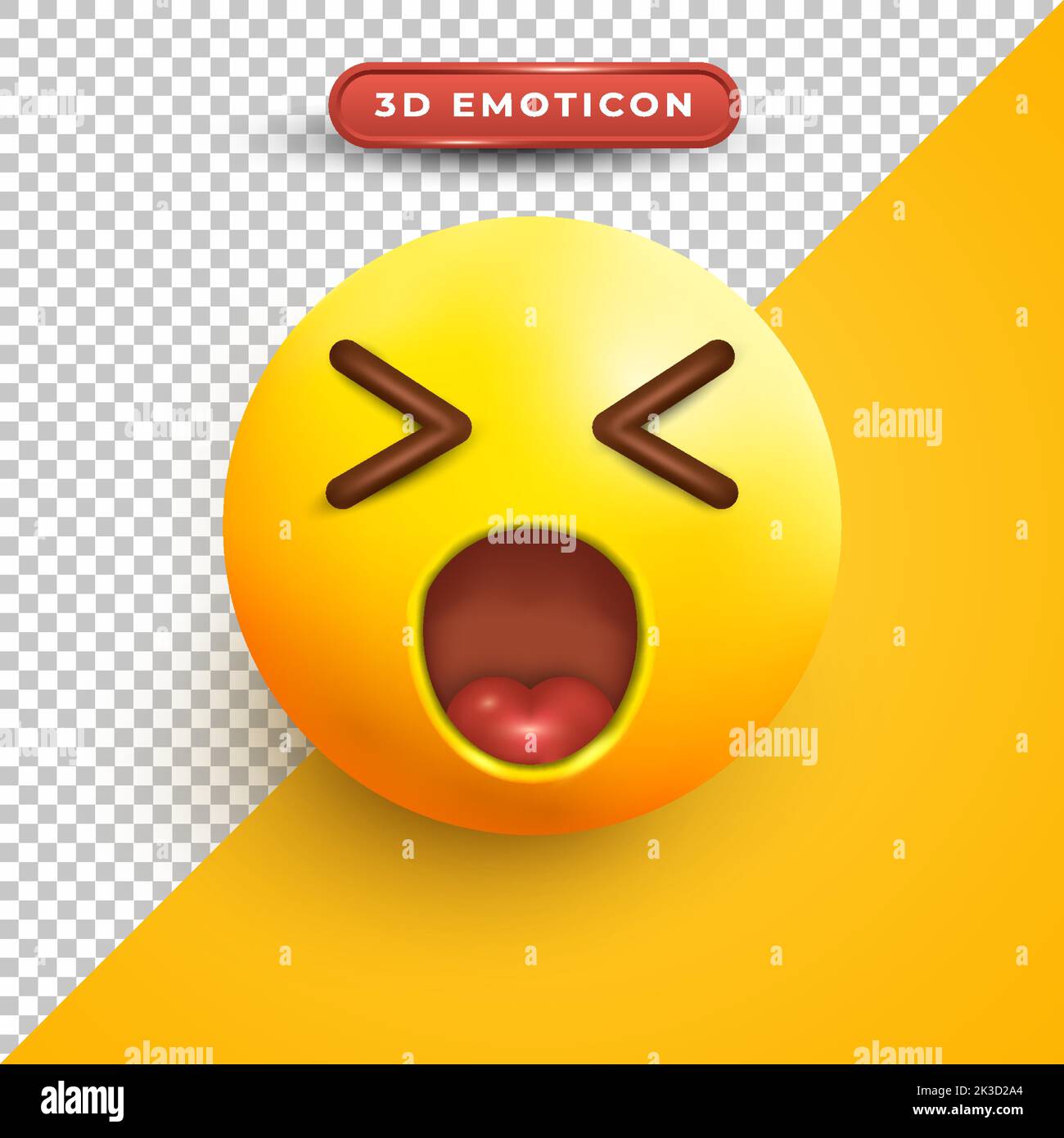 A 3D emoji of a shocked face on a transparent and yellow background