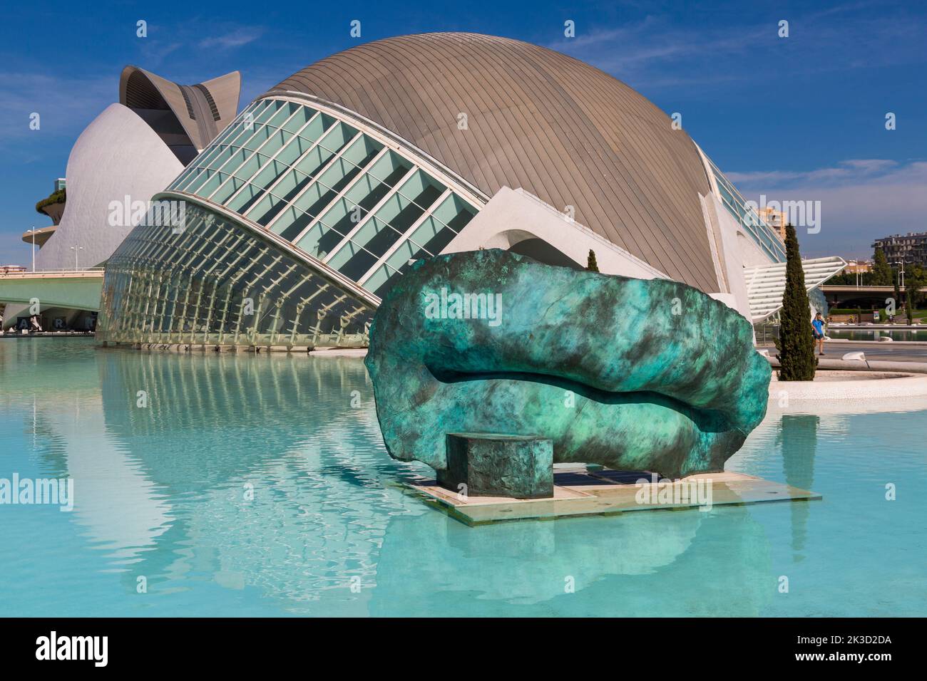 Lips sculpture by Igor Mitoraj by the Hemisfèric building, a digital 3D cinema & planetarium, at City of Arts and Sciences in Valencia, Spain in Sept Stock Photo