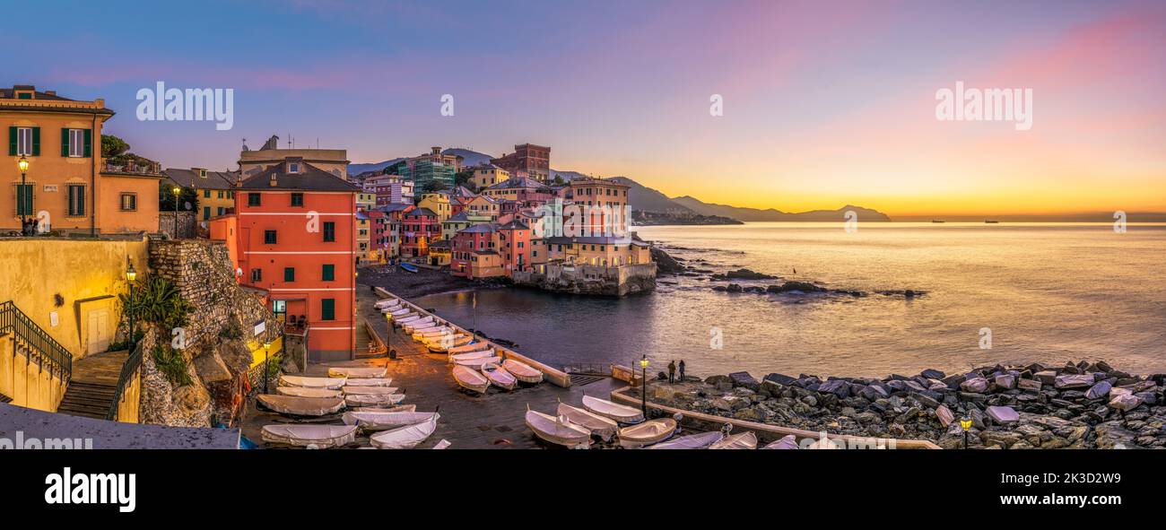 The old fishing village of  Boccadasse, Genoa, Italy at dawn. Stock Photo
