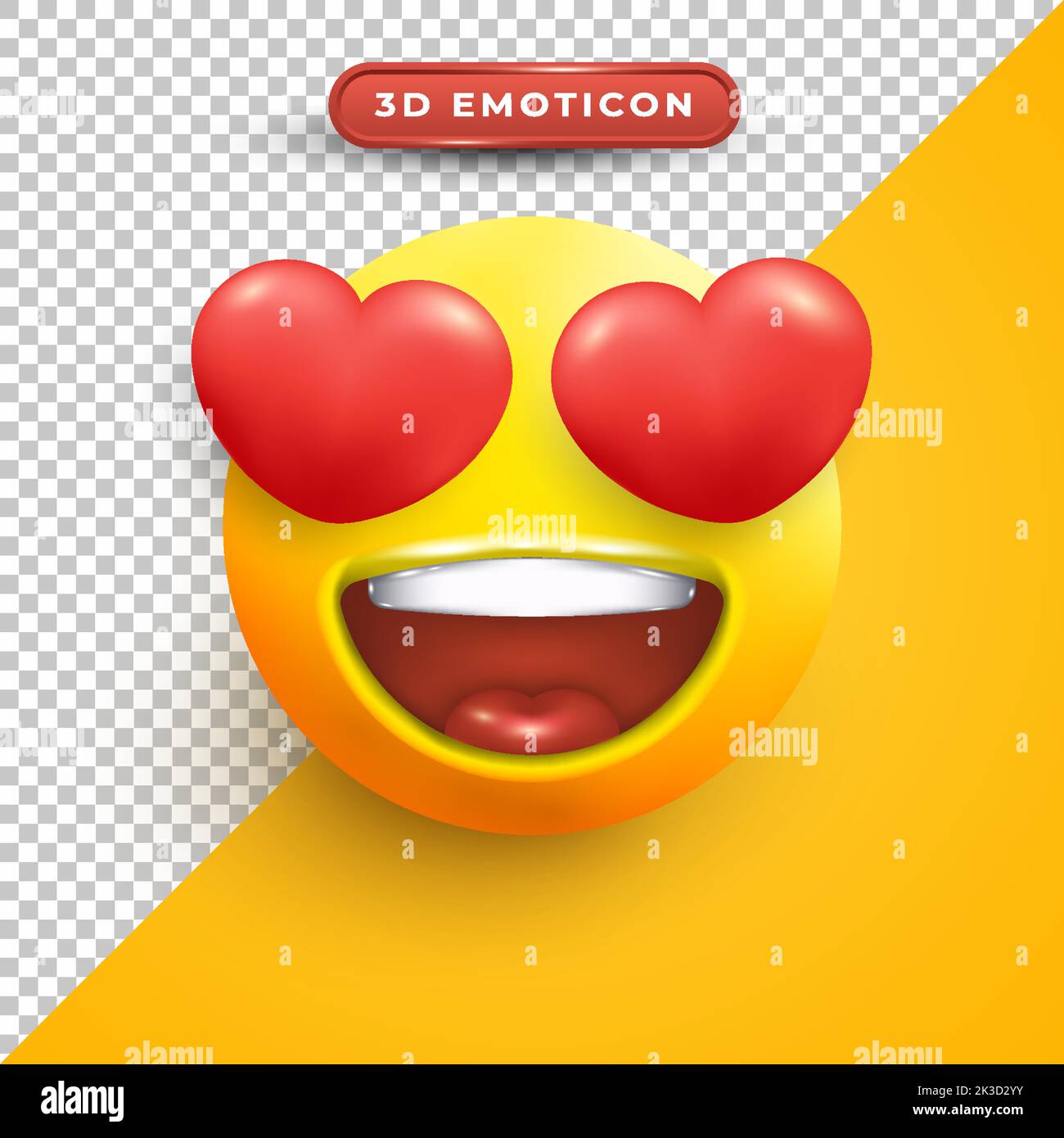 A 3D emoji with heart eyes on a transparent and yellow background Stock ...
