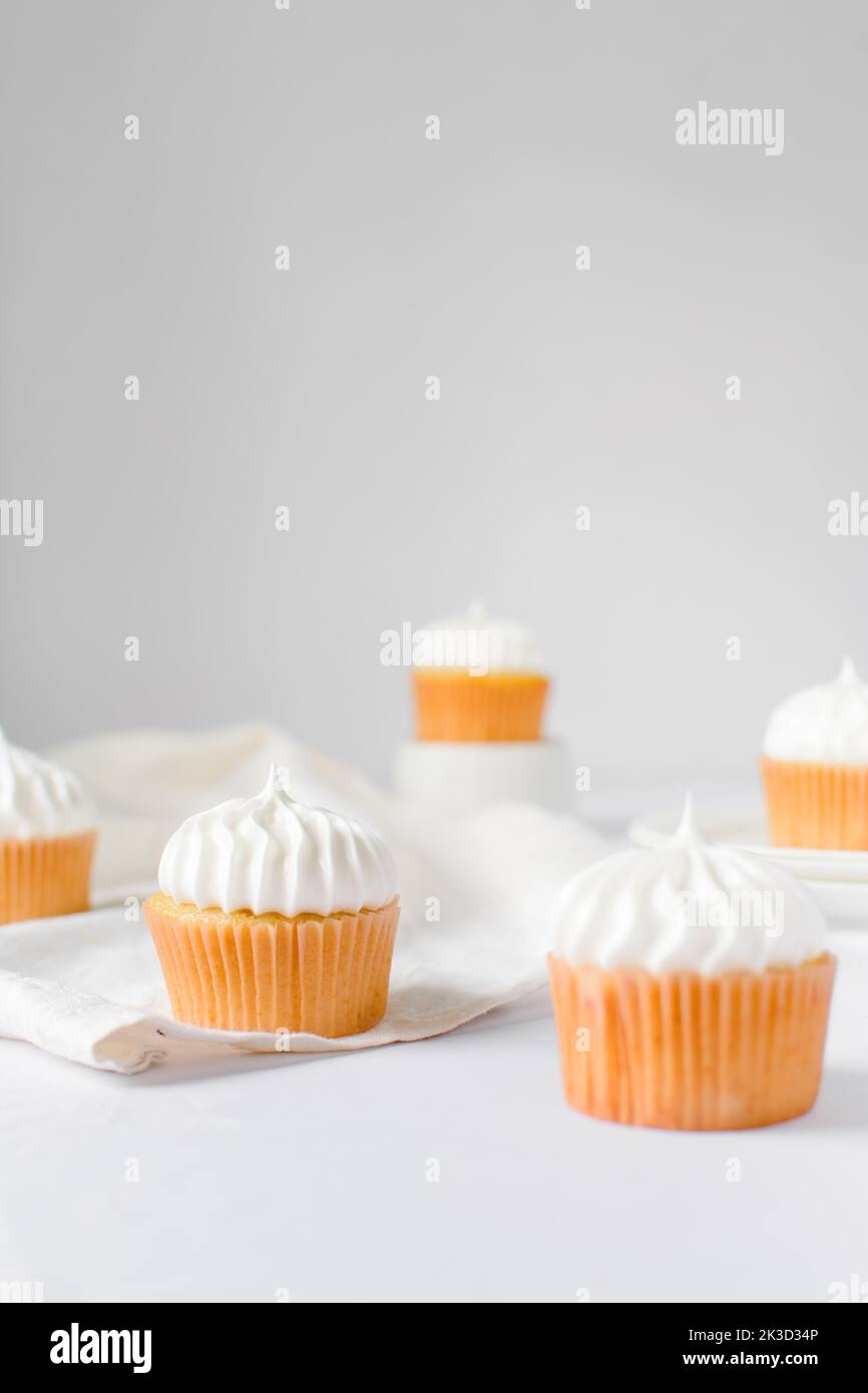 Vanilla Cupcake with a white frosting, Birthday cupcake with white buttercream Stock Photo
