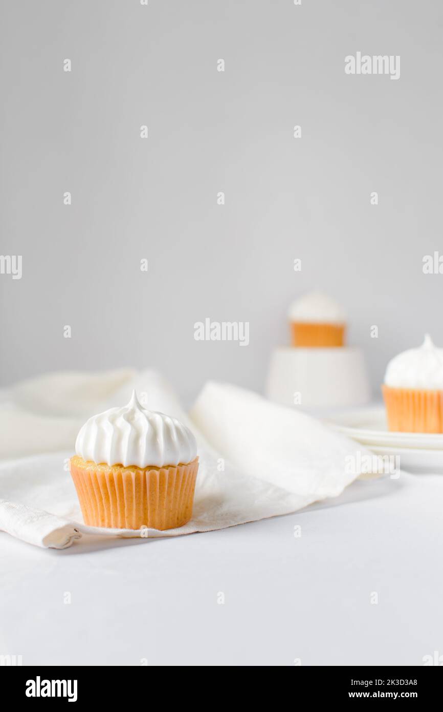 Vanilla Cupcake with a white frosting, Birthday cupcake with white buttercream Stock Photo