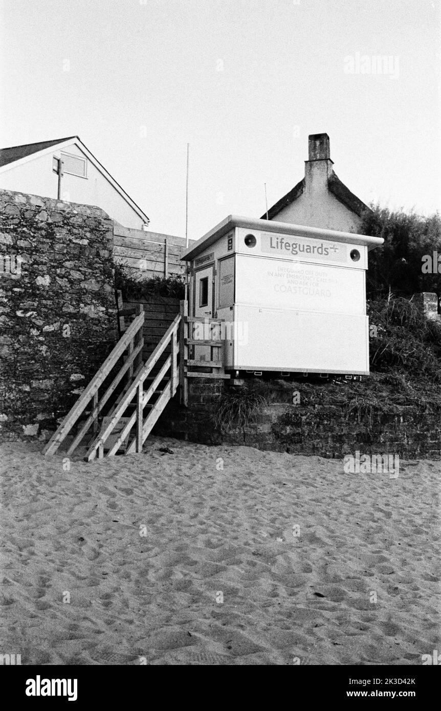 Lifeguards hut, Hope Cove, Kingsbridge, South Devon, England, United Kingdom. Stock Photo