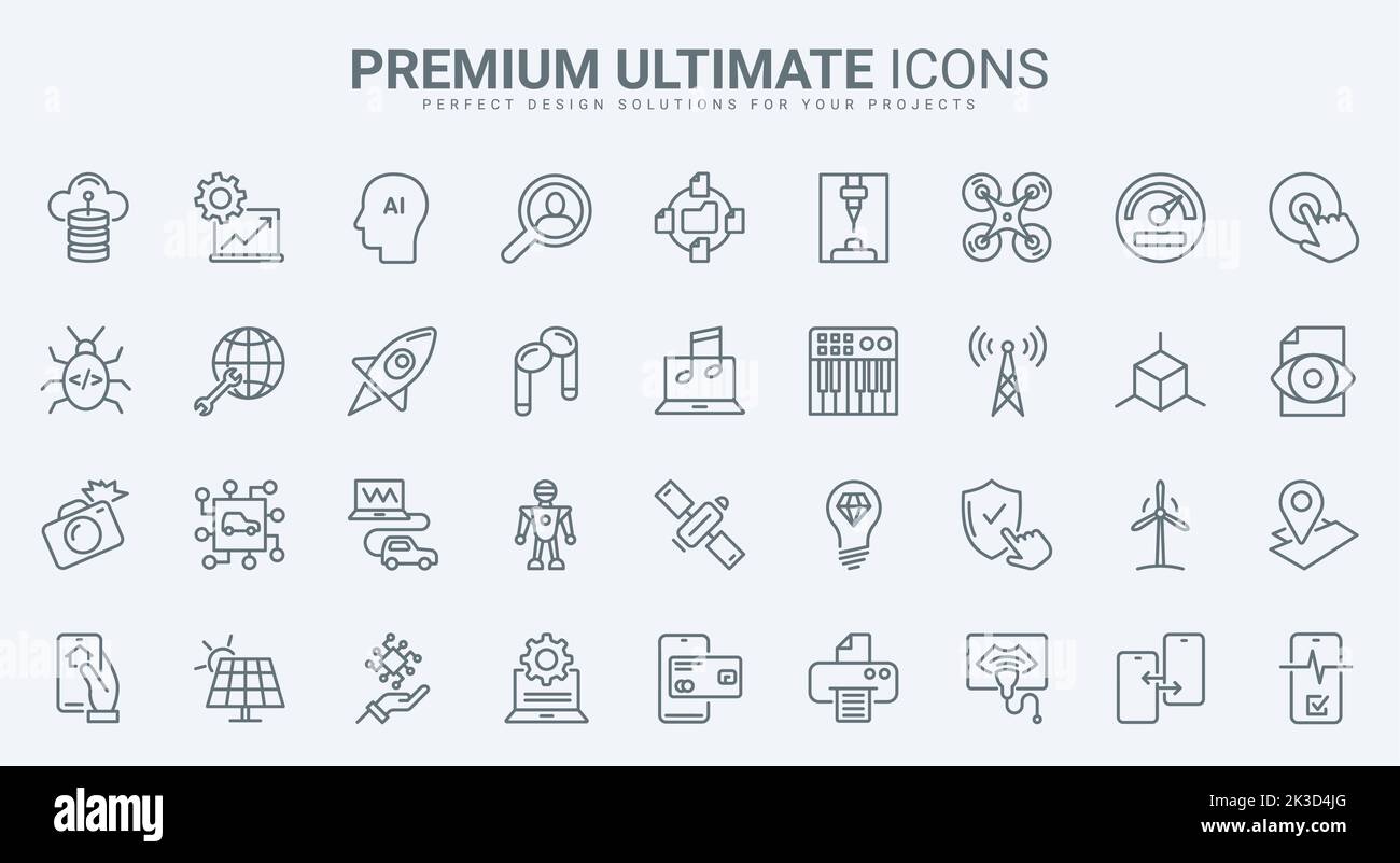 Digital technology thin line icons set vector illustration. Outline AI ...
