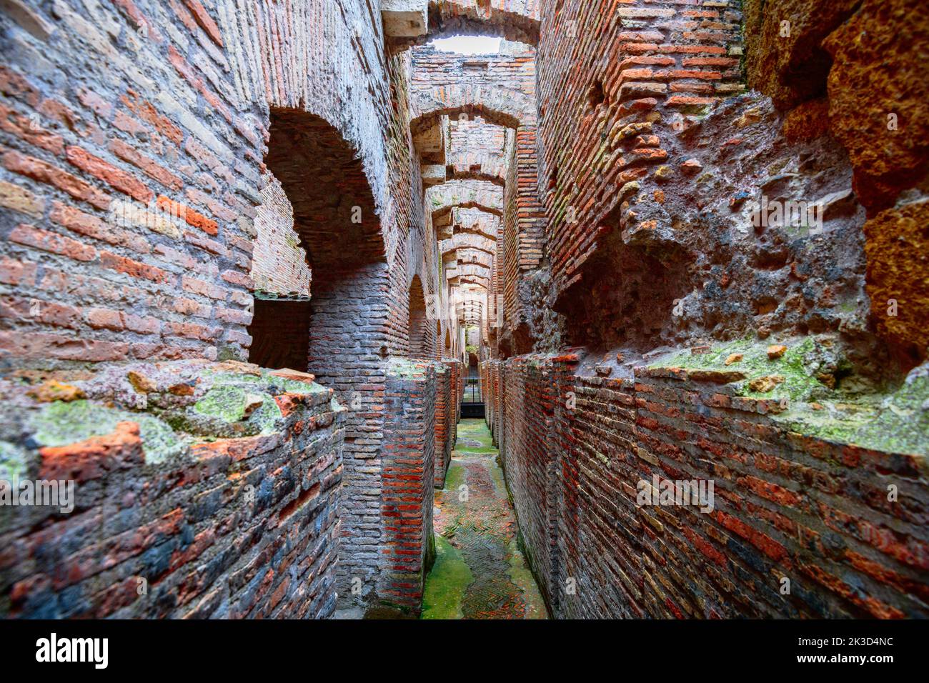 ROME, ITALY - DECEMBER 8, 2021. Colosseum underground walkways and tunnels. Stock Photo
