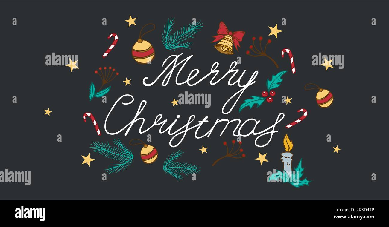 Merry Christmas calligraphy lettering isolated on dark web background ...