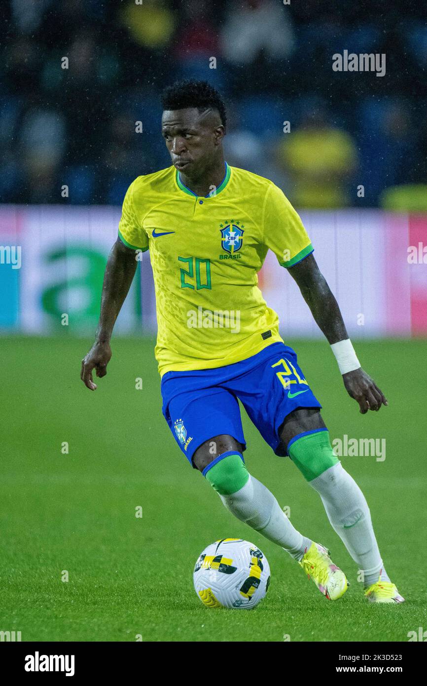 LE HAVRE, FRANCE - SEPTEMBER 23: Vinicius Junior of Brazil control ball during the international friendly match between Brazil and Ghana at Stade Ocea Stock Photo