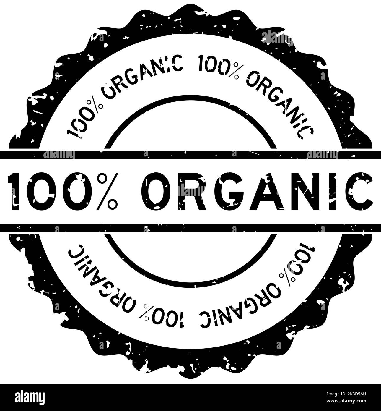 Grunge black 100 % organic word round rubber seal stamp on white ...