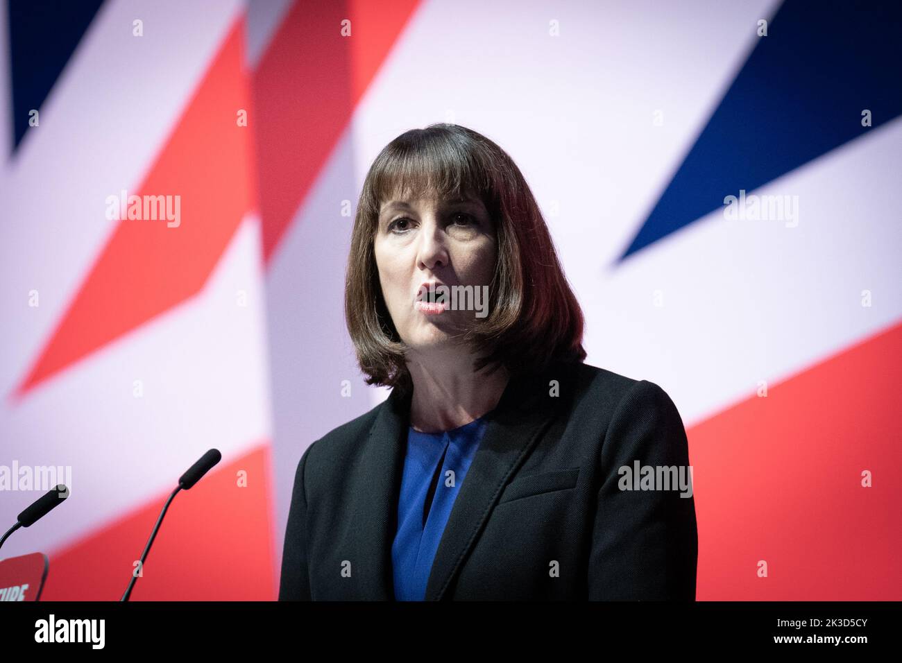 Shadow Chancellor of the Exchequer, Rachel Reeves delivers her keynote speech to the Labour Party Conference in Liverpool. Picture date: Monday September 26, 2022. Stock Photo