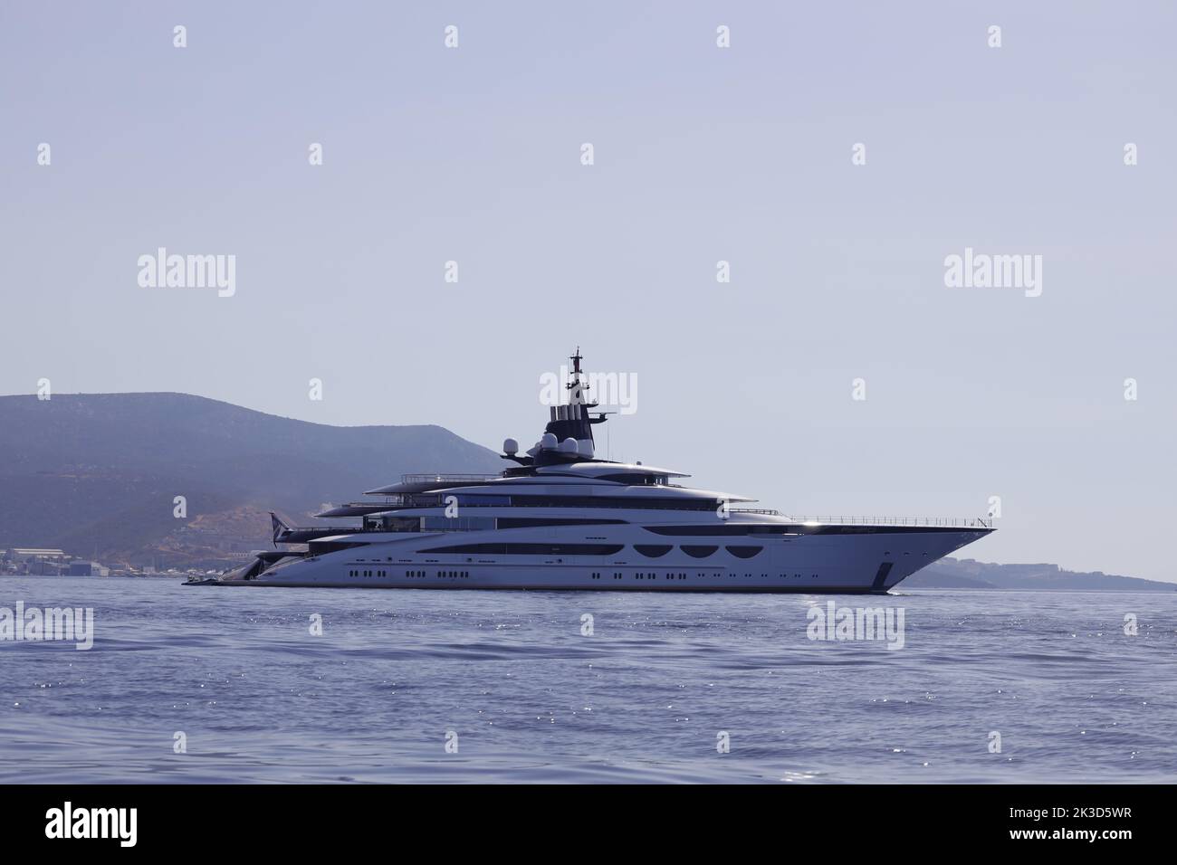 Bodrum, Turkey, 10 September 2022: The super-luxury yacht Ahpo, which is said to be owned by Jamaican billionaire Michael Lee Chin, docked in Bodrum. Stock Photo