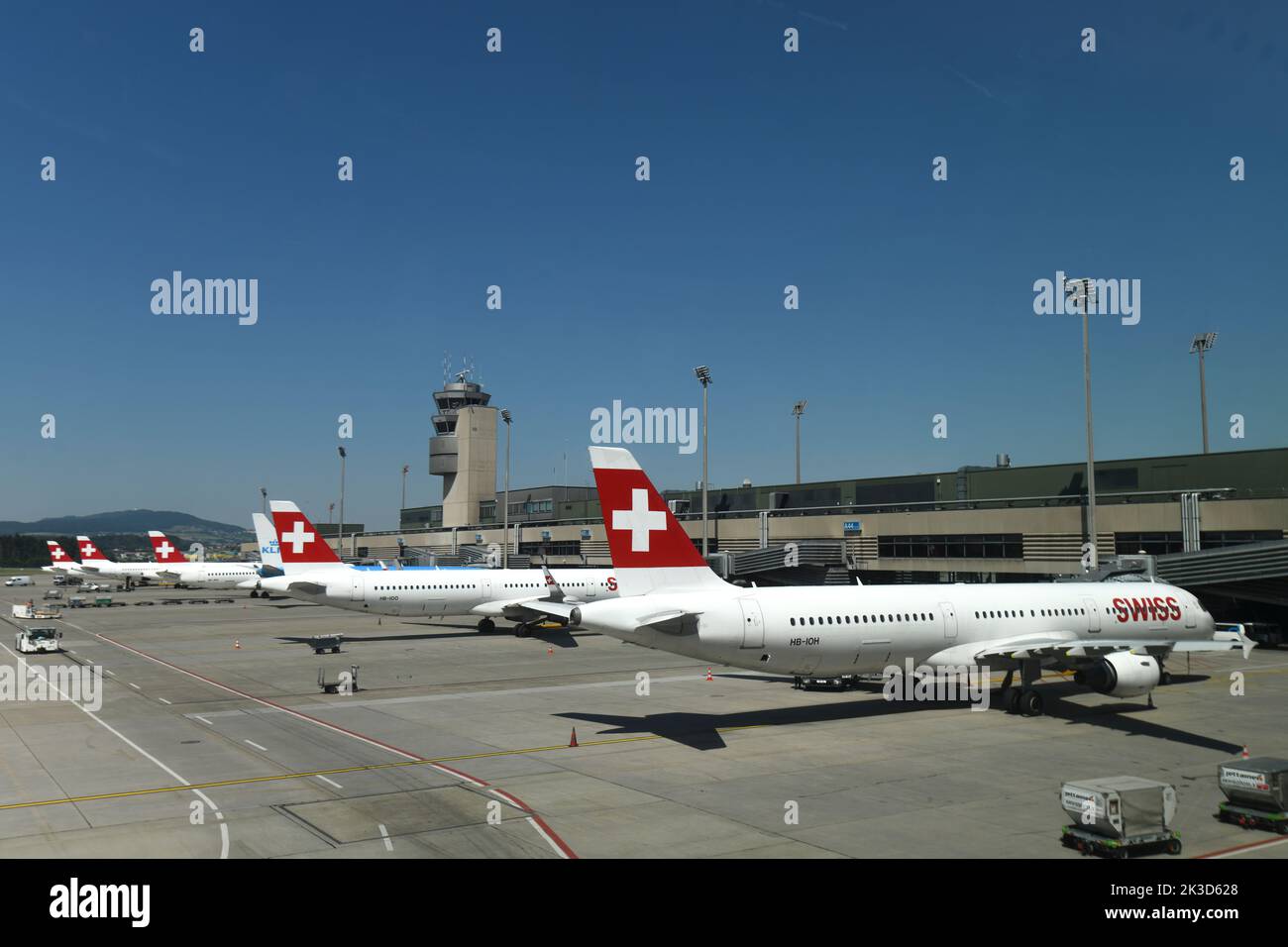 Swiss Air airplanes in Zurich Airport, Switzerland Stock Photo