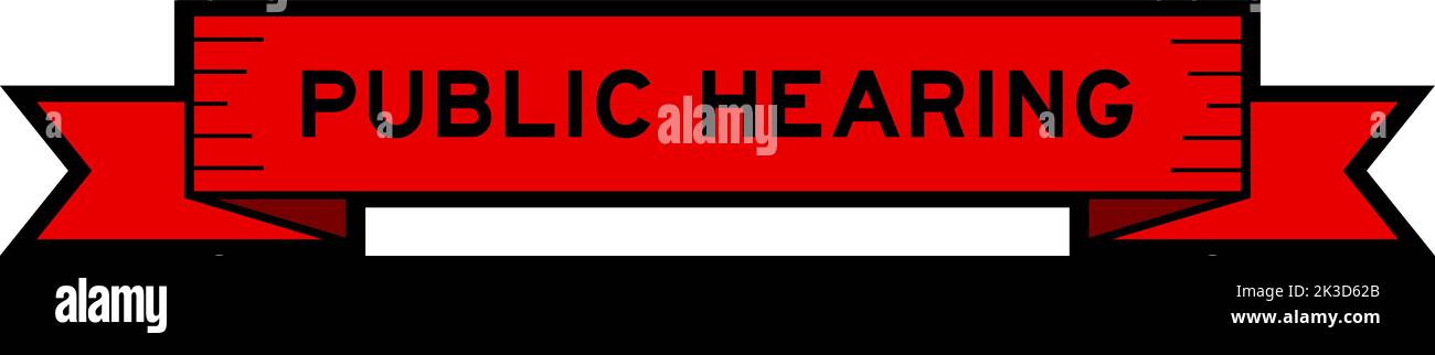 Ribbon label banner with word public hearing in red color on white background Stock Vector