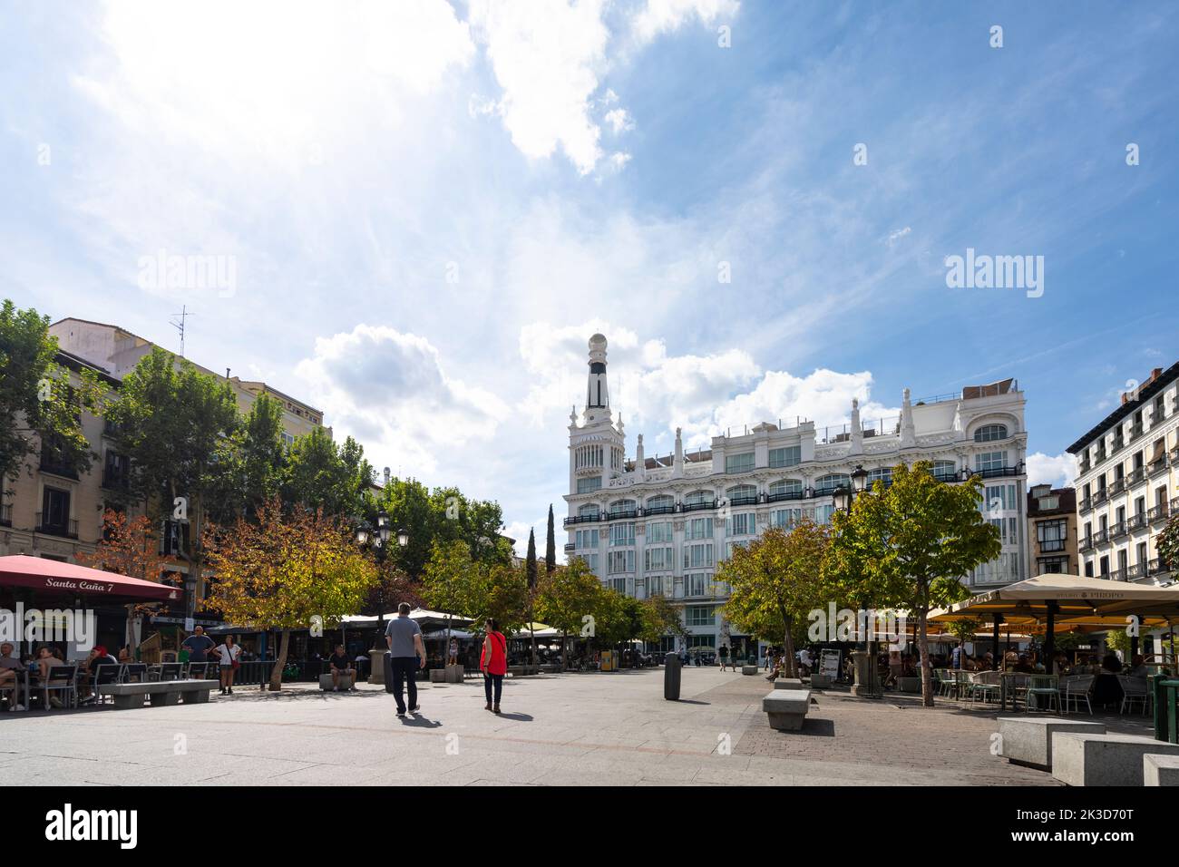 Madrid, Spain, September 2022. Panoramic view of Santa Ana Plaza in the city center Stock Photo