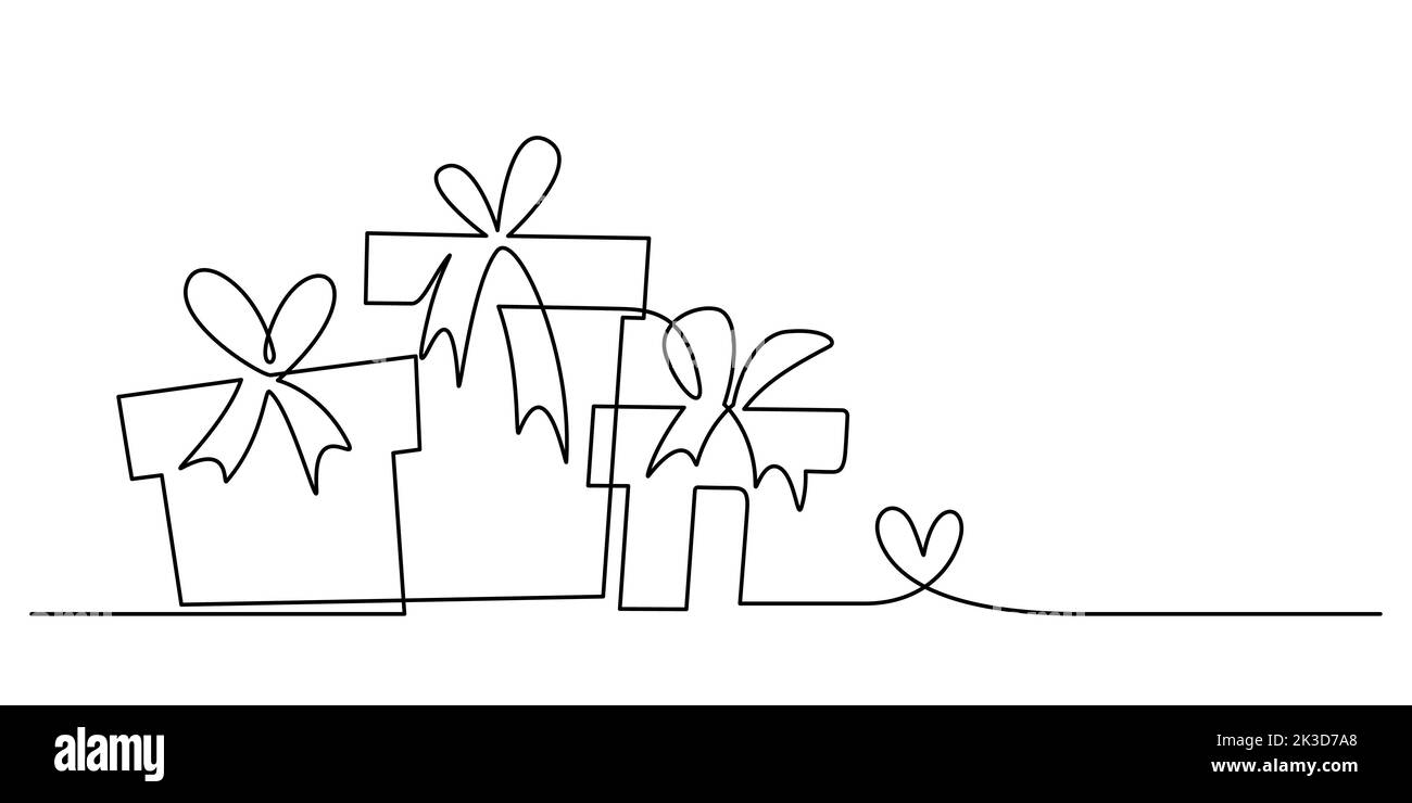 continuous line drawing of gift boxes set minimal style vector