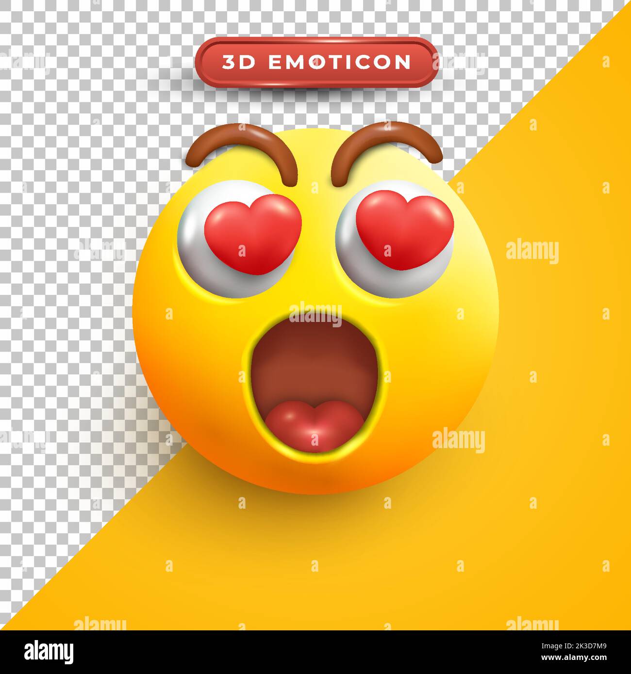 A 3D emoji with heart eyes on a transparent and yellow background Stock ...