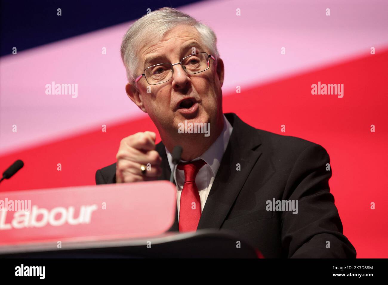 First Minister of Wales Mark Drakeford speaks at Britain's Labour Party's annual conference in Liverpool, Britain, September 26, 2022. REUTERS/Phil Noble Stock Photo