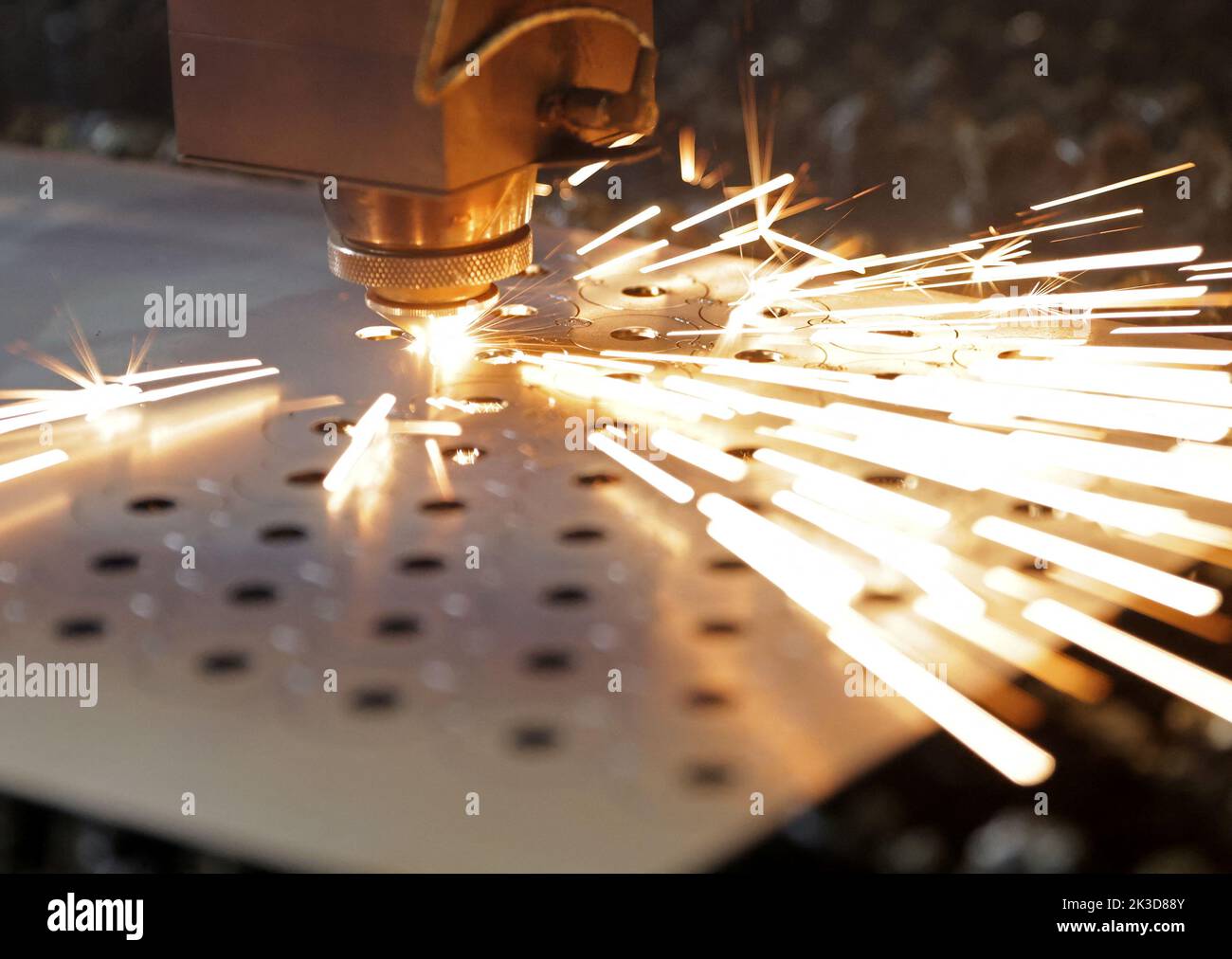 A CNC plasma metal-cutting machine cuts a metal part in a Tisa Komerc plant in Zepce, Bosnia, September 21, 2022. REUTERS/Dado Ruvic Stock Photo