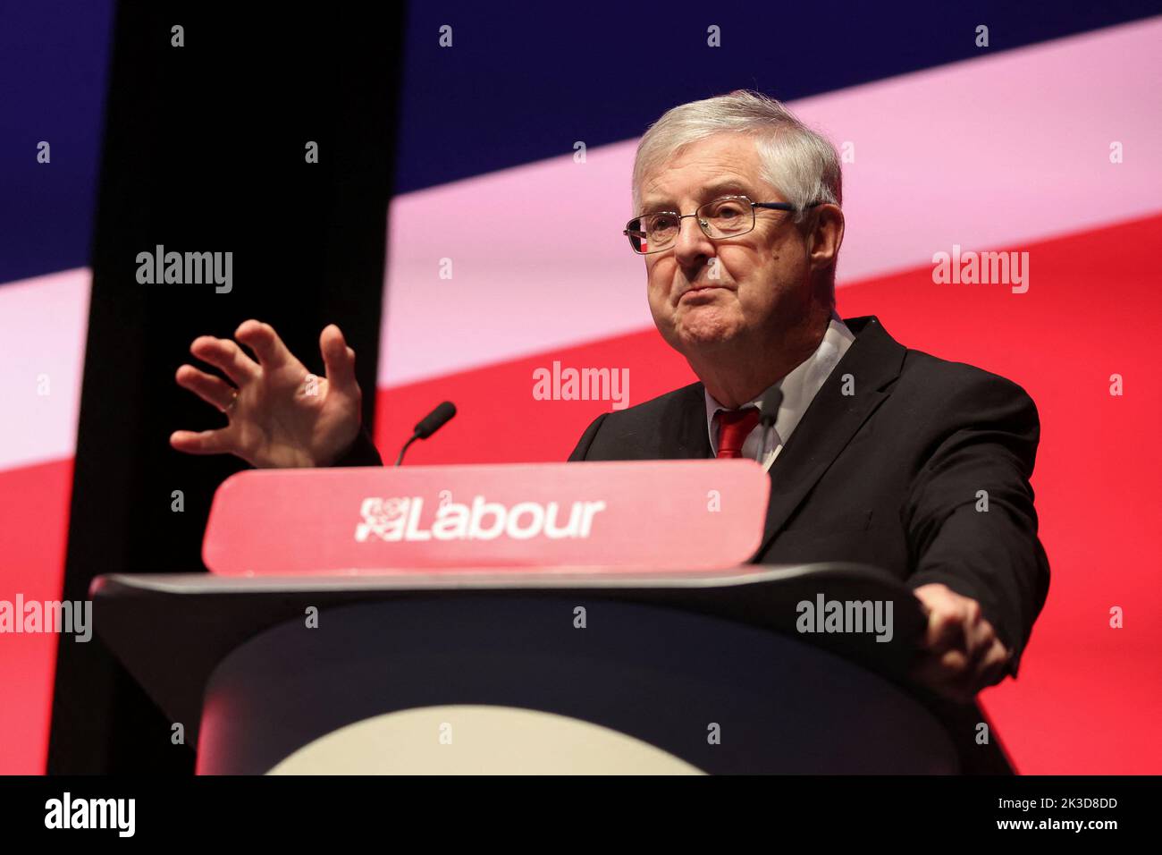 First Minister of Wales Mark Drakeford speaks at Britain's Labour Party's annual conference in Liverpool, Britain, September 26, 2022. REUTERS/Phil Noble Stock Photo