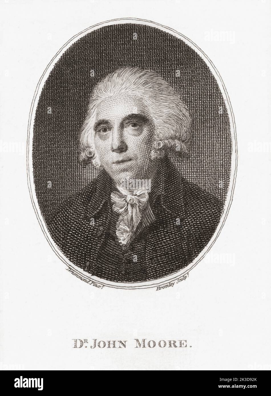John Moore, 1729 - 1802.  Scottish doctor, novelist, travel author and Fellow of the Royal Society of Edinburgh.  After a painting by Samuel Drummond.  Engraved by William Bromley. Stock Photo