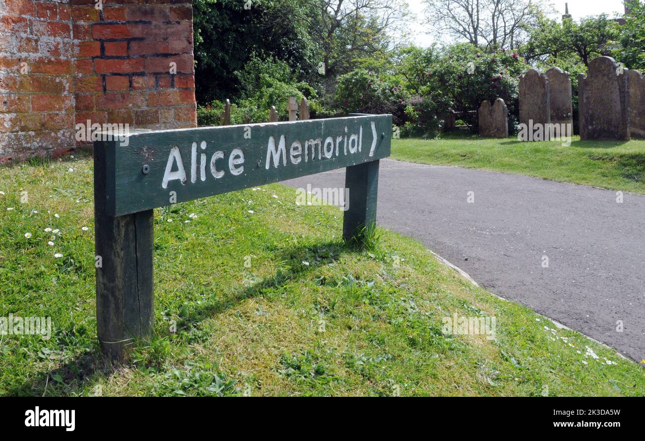 The grave of the real-life Alice in Wonderland is being restored to mark the book's 150th anniversary    The last resting place of Alice Hargreaves, born Alice Liddell, has become delapidated and in need of being restored, according to followers of author Lewis Carroll.   Miss Liddell, as she was then was, was the inspriration for Carroll's world-famous adventures of the little girl who fell down a rabbit hole.   Alice died in 1934 aged 82 and is buried in the churchyard at St Michael and All Angels Church, Lyndhurst, Hants. Her sons were christened in the same church.   Her father, Henry Lidd Stock Photo