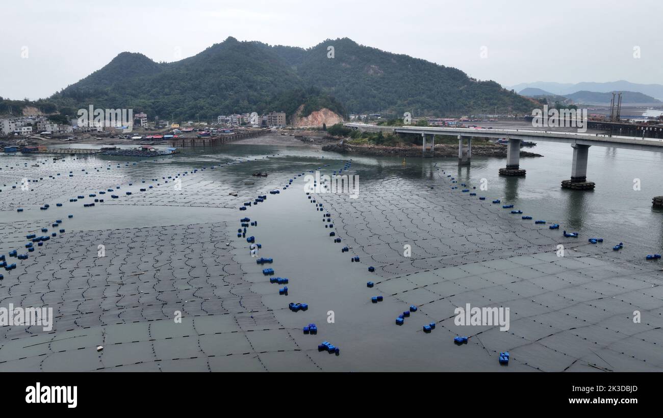NINGDE, CHINA - SEPTEMBER 23, 2022 - An aerial photo shows an offshore farming mariculture in Ningde City, Fujian Province, China, Sept 23, 2022. Stock Photo