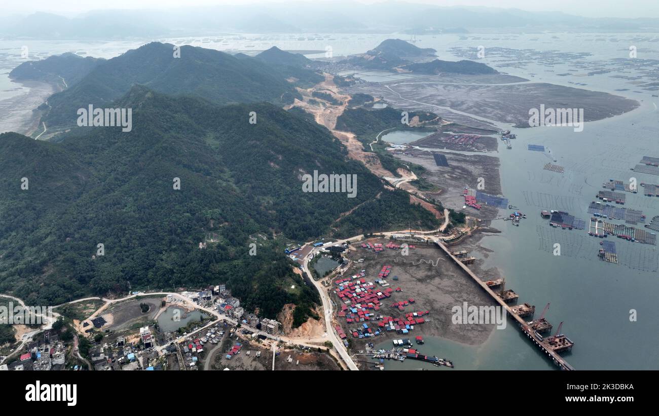 NINGDE, CHINA - SEPTEMBER 23, 2022 - An aerial photo shows an offshore farming mariculture in Ningde City, Fujian Province, China, Sept 23, 2022. Stock Photo