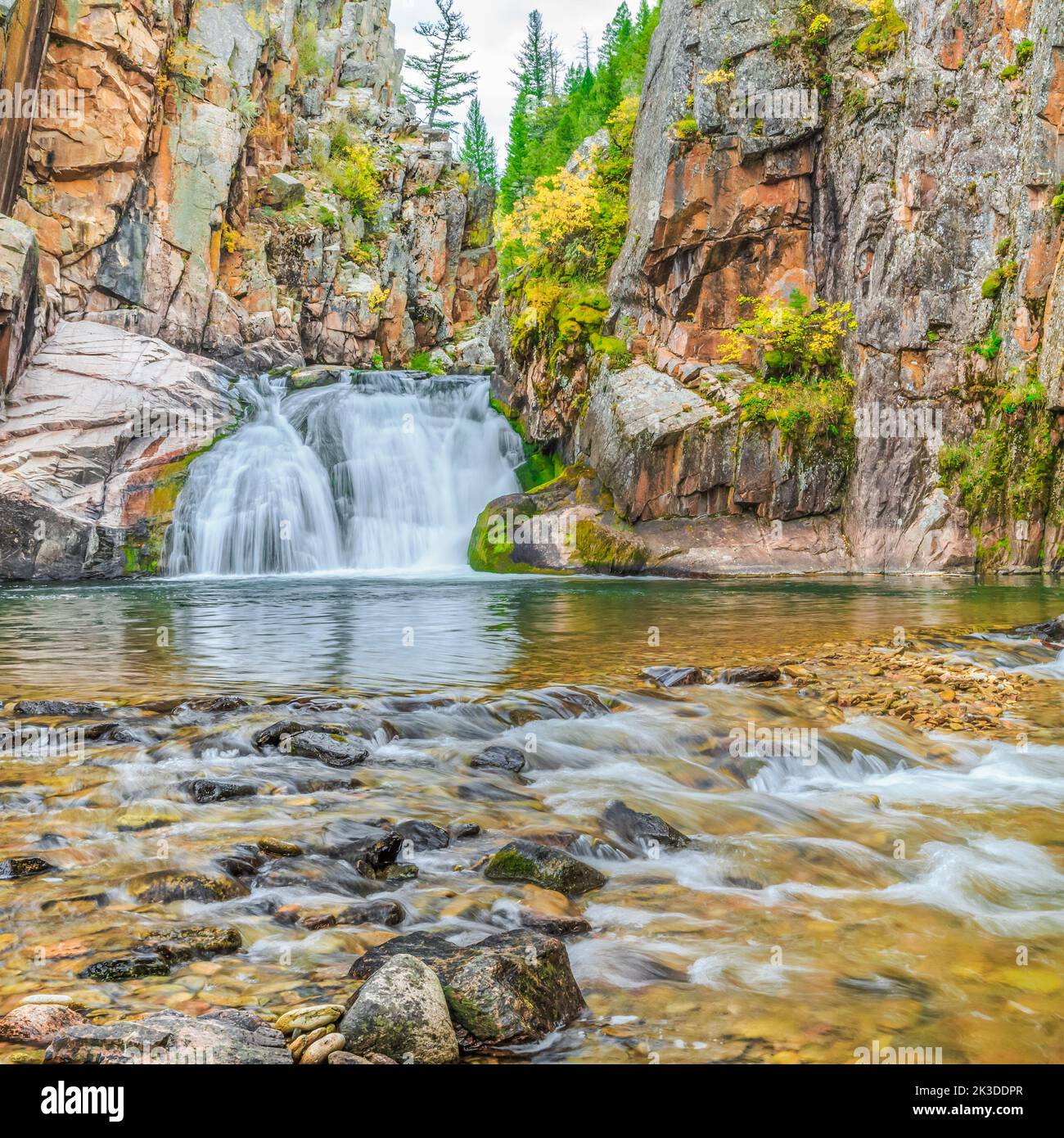 waterfall along tenderfoot creek in the little belt mountains near
