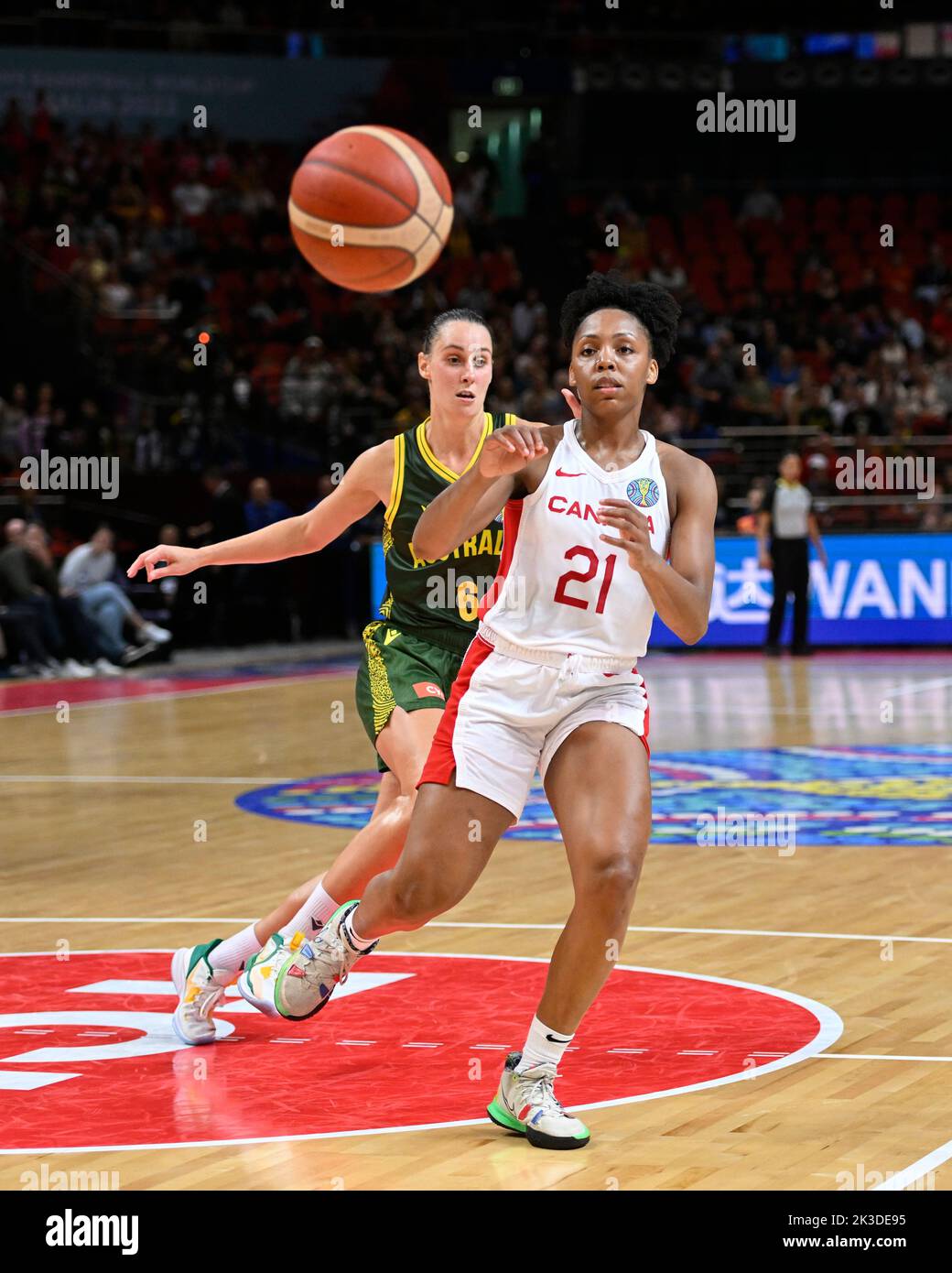 Sydney, Australia. 26th September 2022; Sydney, Homebush, New South Wales, Australia: Women's World Cup Basketball, Australia versus Canada; Nirra Fields of Canada prepares to catch the ball Credit: Action Plus Sports Images/Alamy Live News Stock Photo